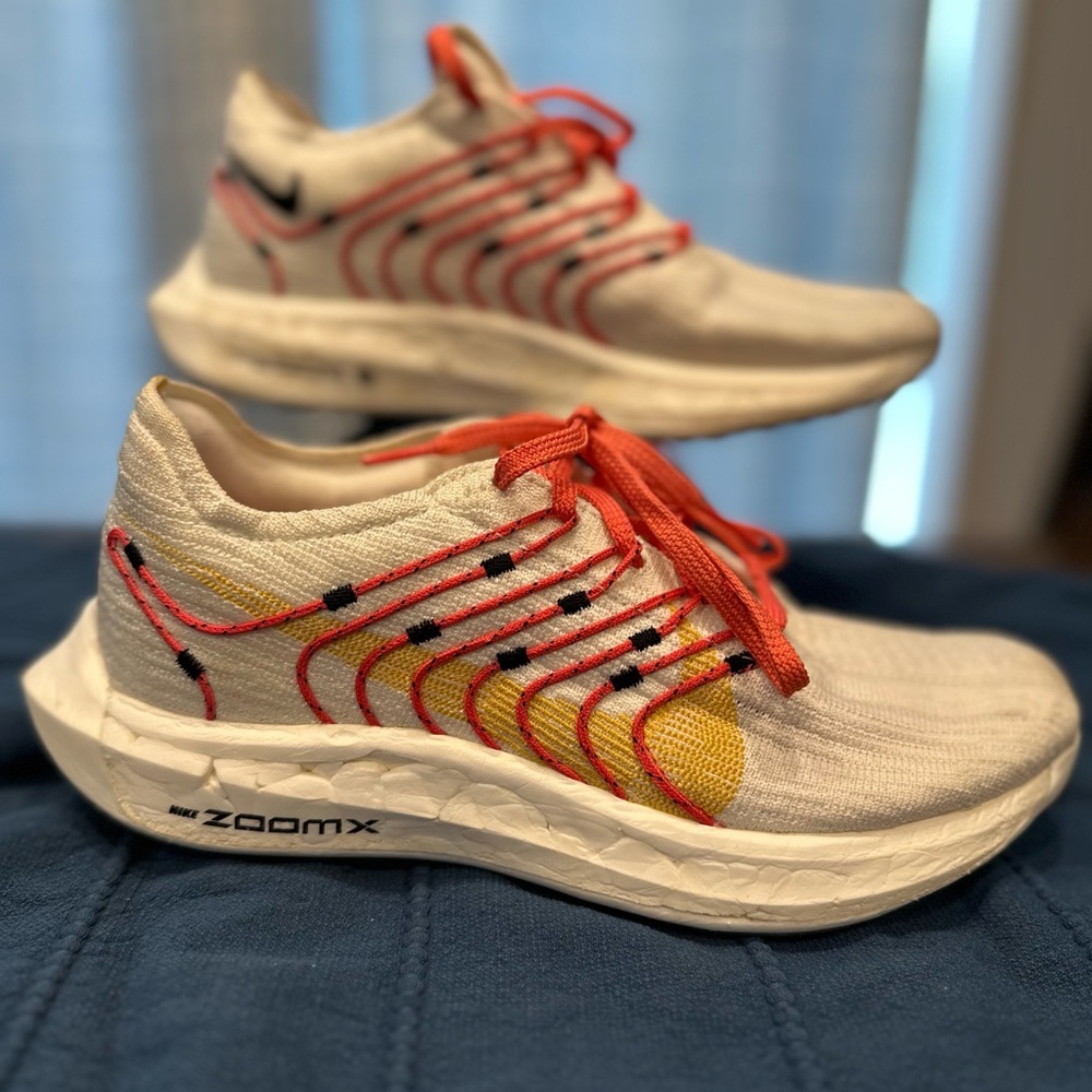 Nike ZoomX Cream Running Shoes with Coral and Yellow Details